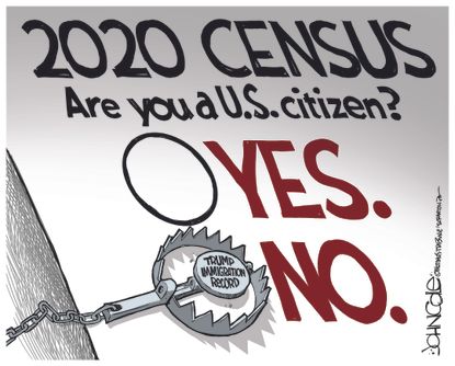 Political cartoon U.S. citizenship census question trap
