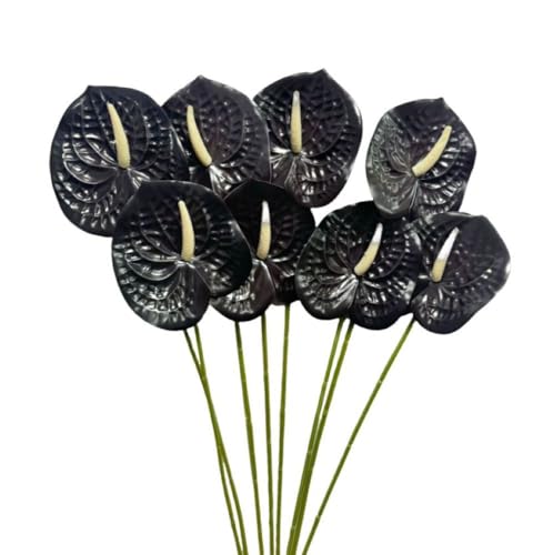 Corkwaw 8 Pcs 23-5/8 Inch Artificial Anthurium Flowers Real Touch Fake Flower for Table Centerpieces Arrangement and Bridal Wedding Festival Decor Flower Arrangement (black)