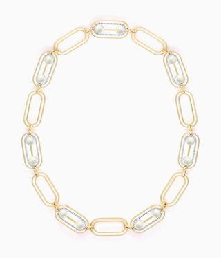Interspersed pearls on gold link choker