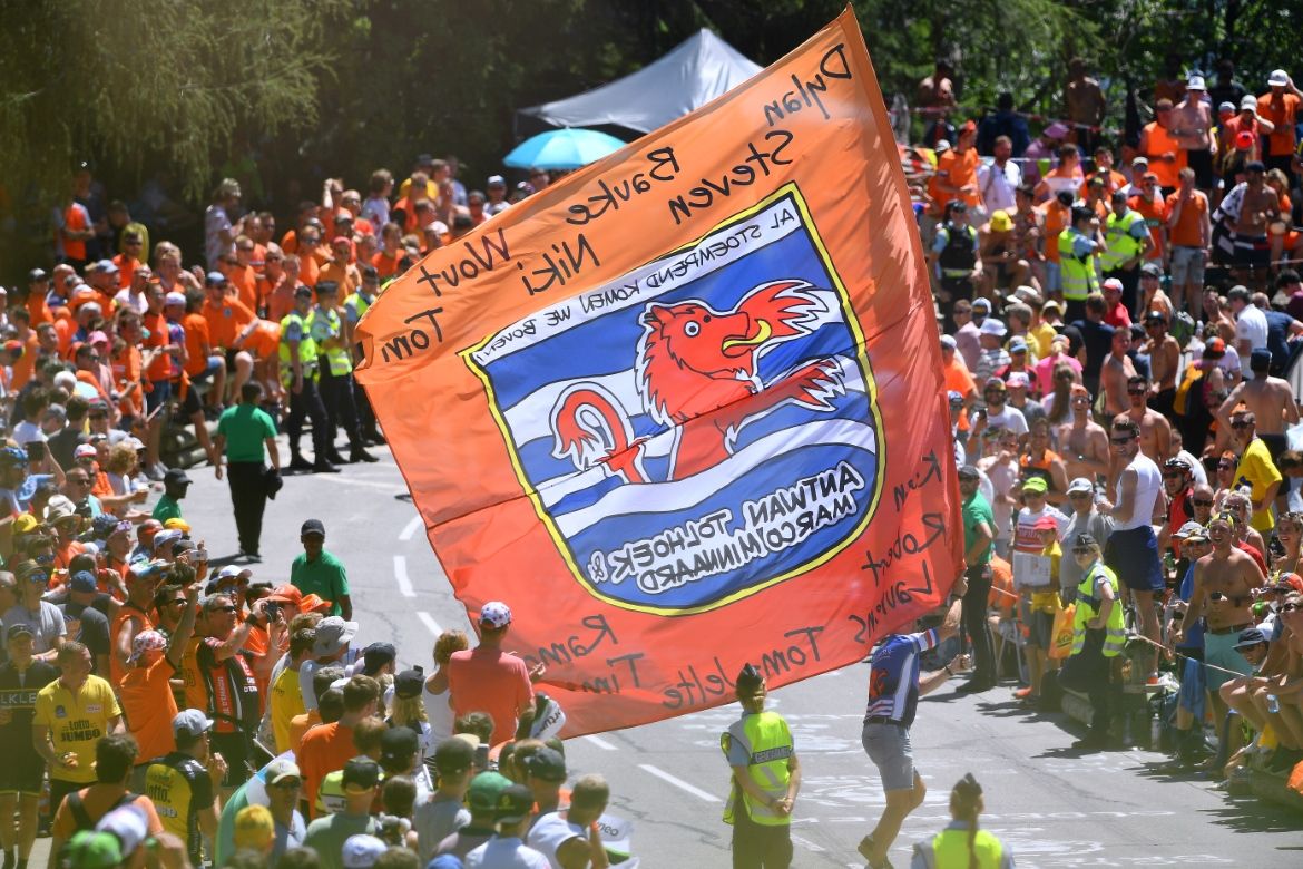 The flag flies above Dutch Corner on Alpe d'Huez