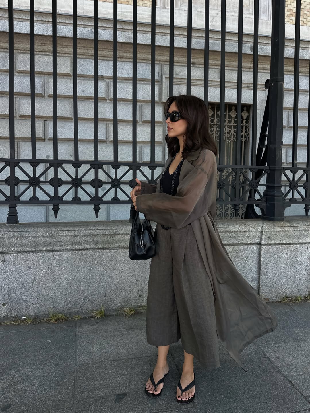 Debora in sheer duster and culottes