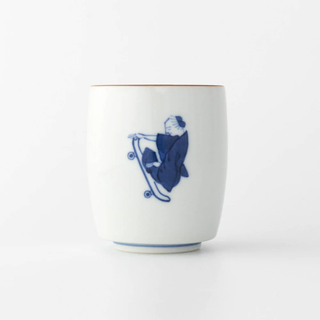 japanese tea cup with blue and white motif