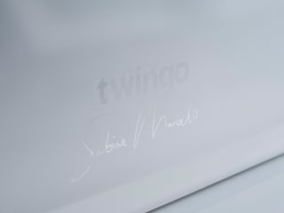 Renault Twingo x Sabine Marcelis logo on white car bodywork