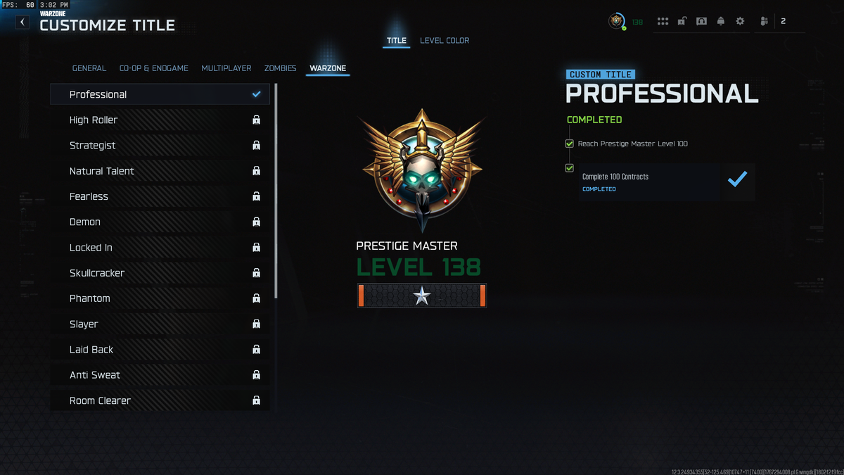 A list of Warzone Title Challenges unlocked at Prestige Master 100 and above.