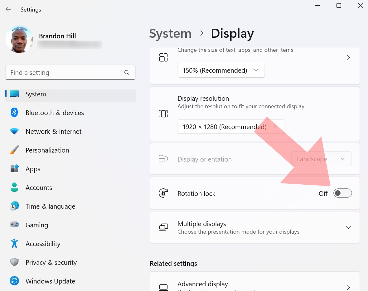 Rotate your display in Windows