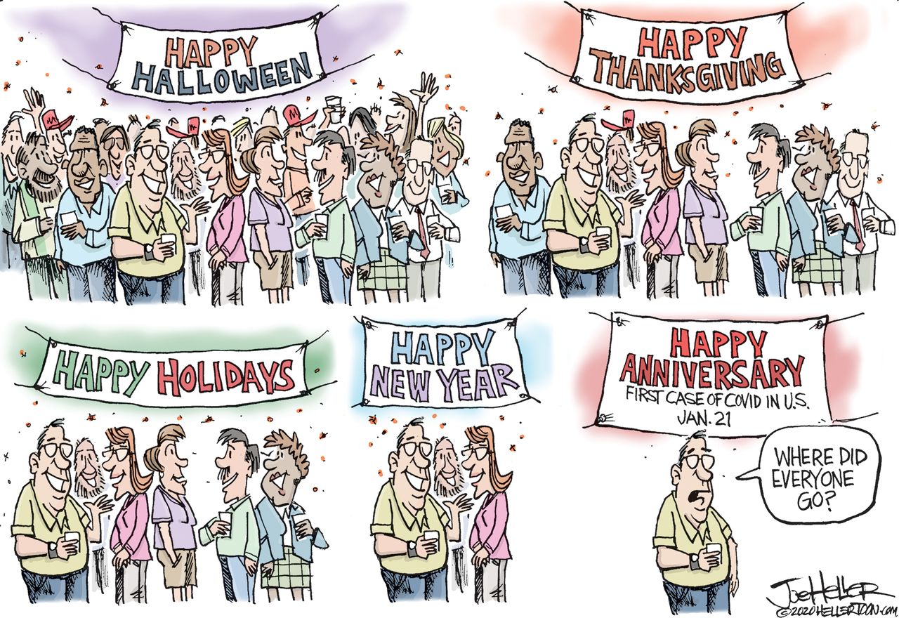 Editorial Cartoon U.S. COVID gatherings New Years Christmas