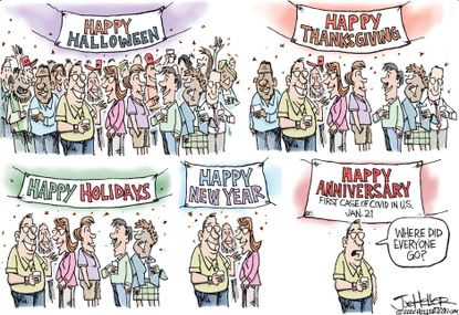 Editorial Cartoon U.S. COVID gatherings New Years Christmas