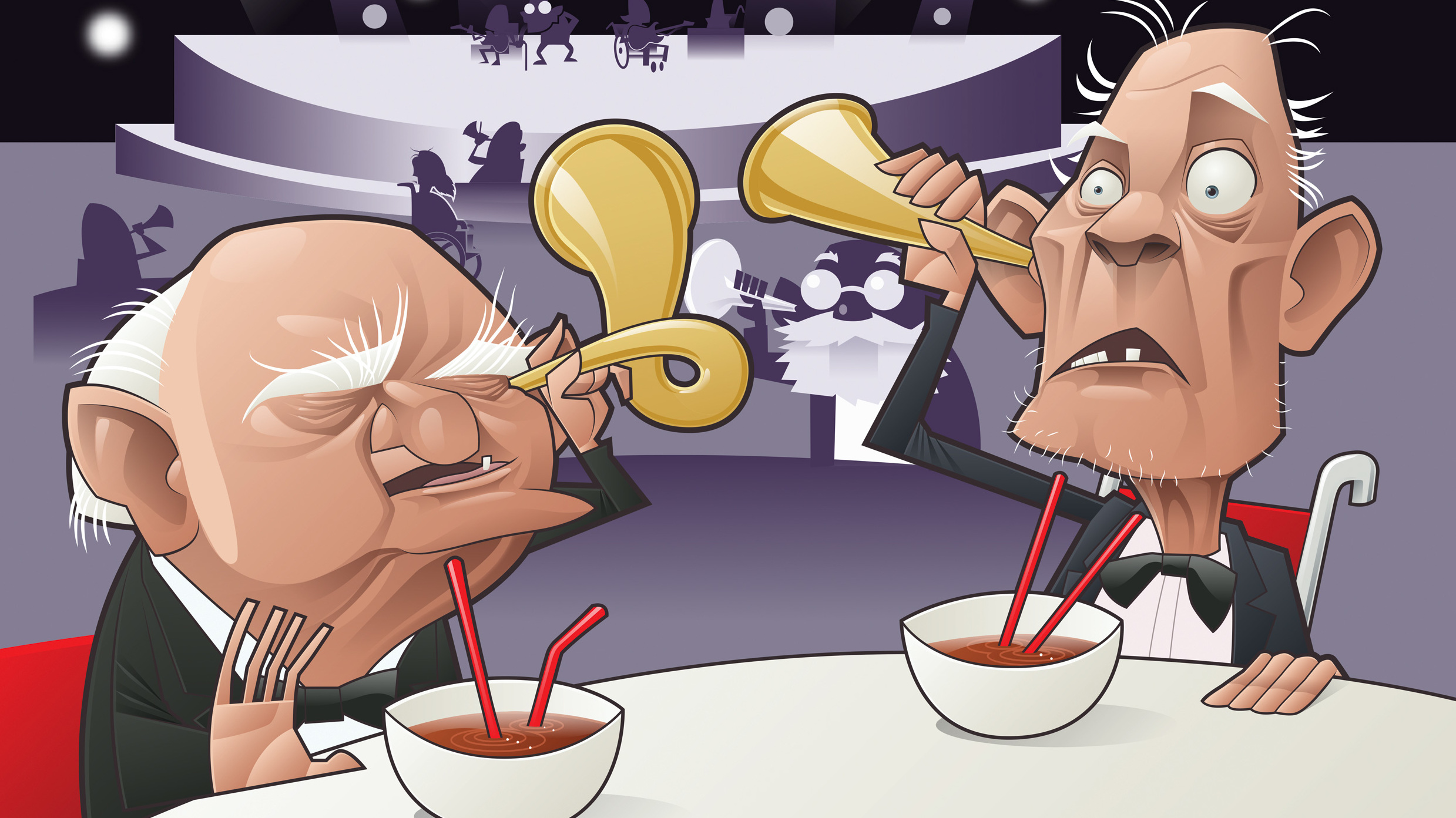 cartoon of two old men with ear trumpets