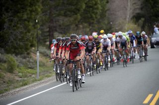 BMC on the front of the peloton during stage fivw of the 2016 Tour of California