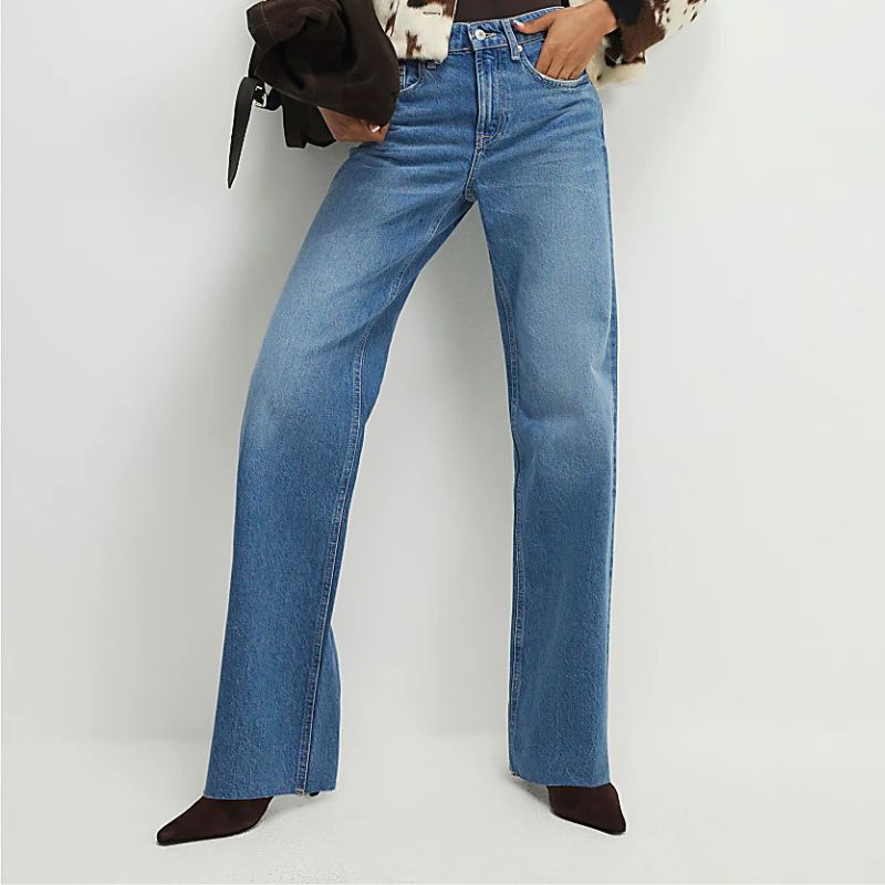 River Island , Blue Raw Hem Wide Leg Jeans