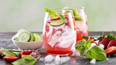 Refreshing spring or summer cocktails with strawberry, basil and cucumber