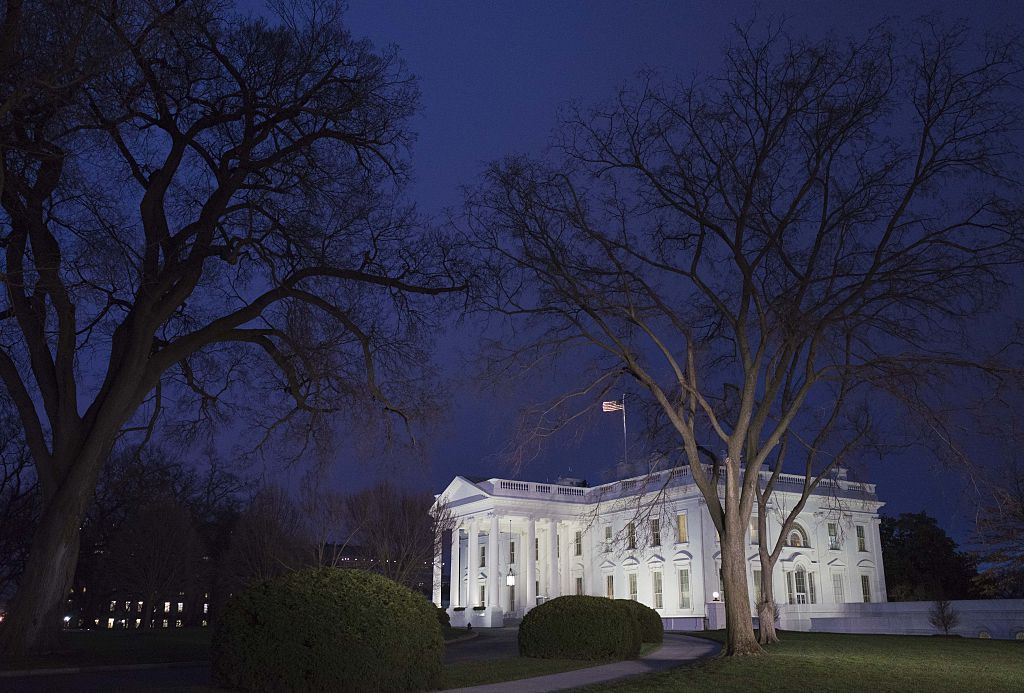 The White House at night.