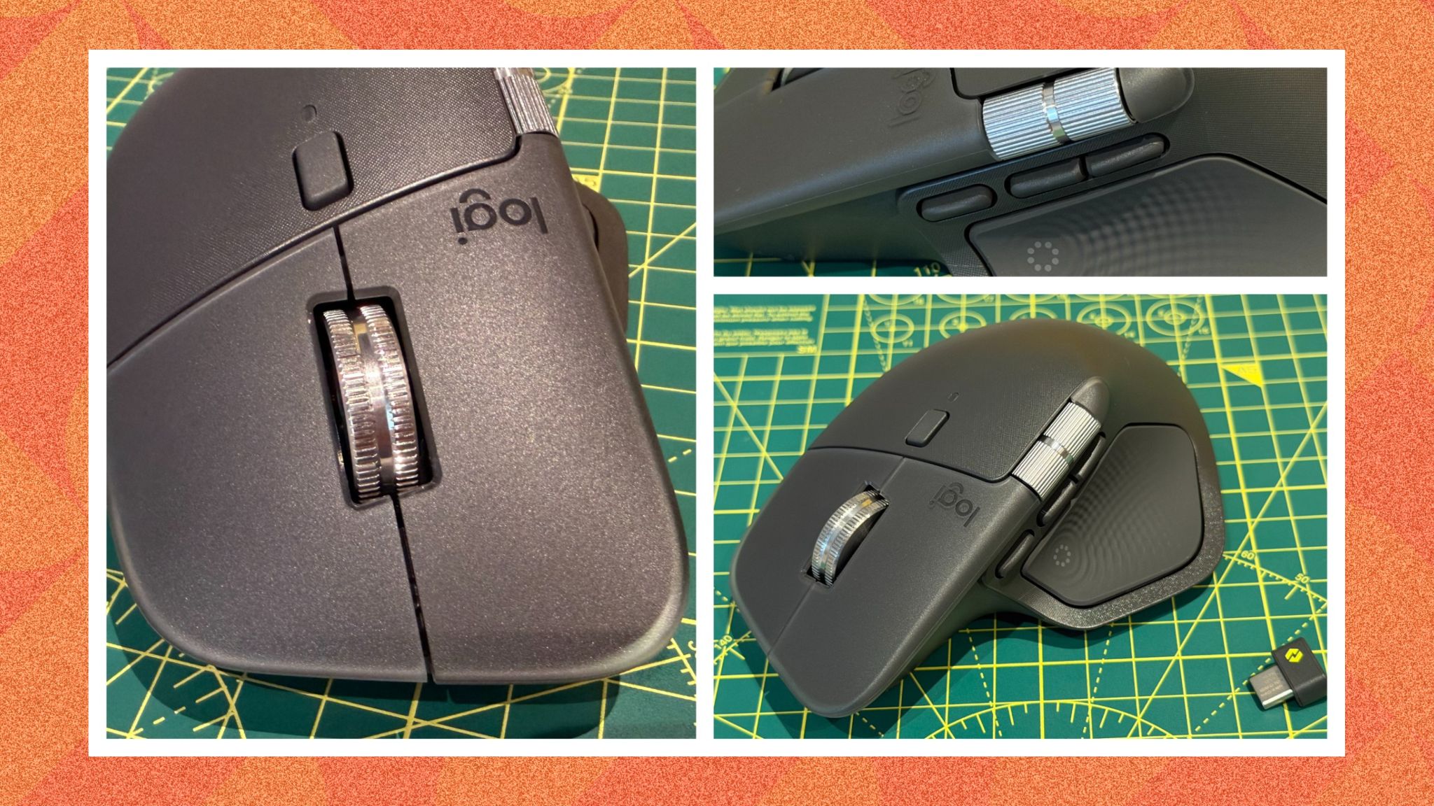 The Logitech MX Master 4 mouse on a graphing grid