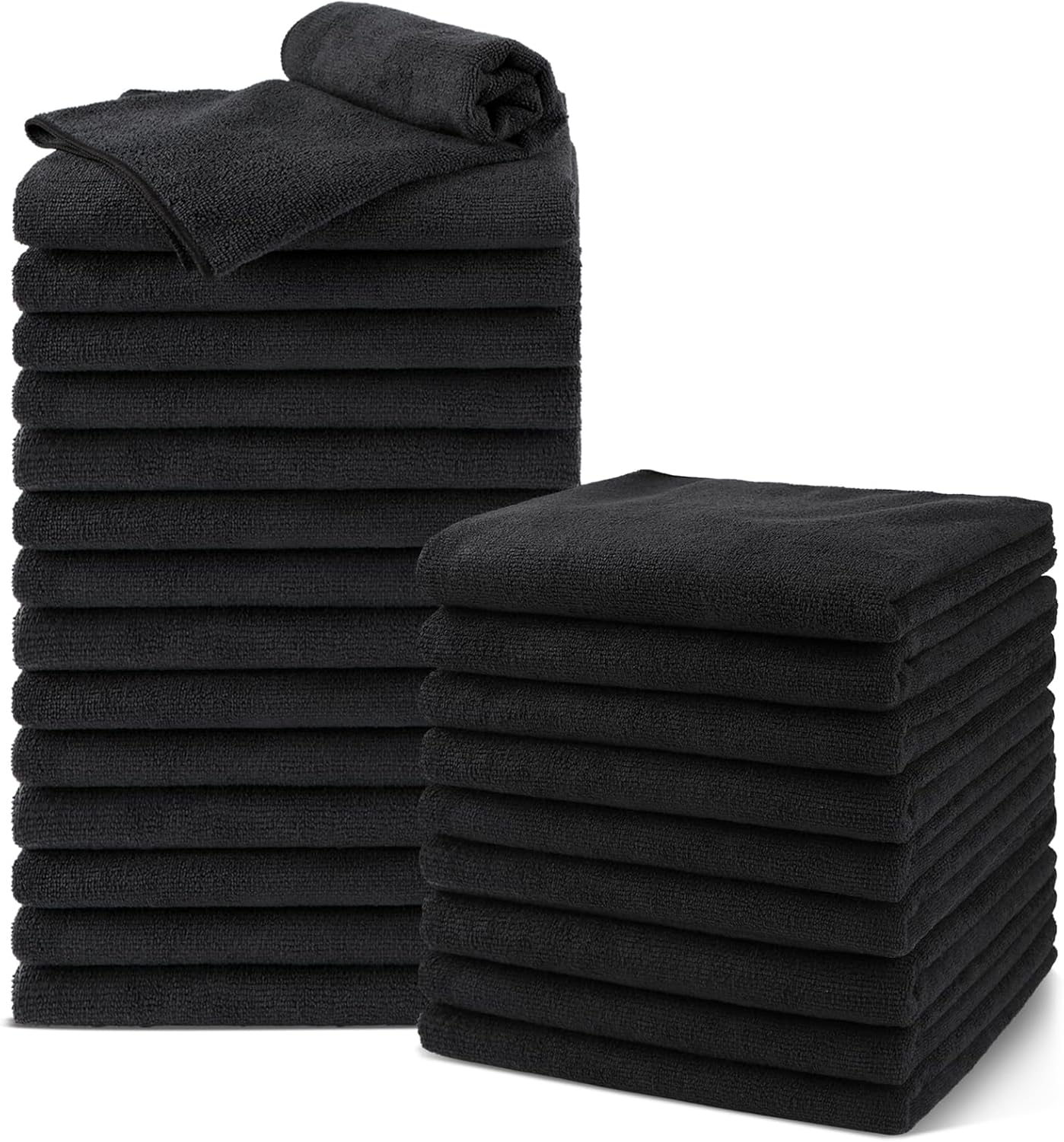 Unimade Salon Towels 24 Pack, Microfiber Barber Towels Bulk, (16x29 Inches) Hair-Drying Cloth Super Soft Black Hand Cloth for Gym, Bath, Spa Use and Home Beauty Care(not Bleach Proof)