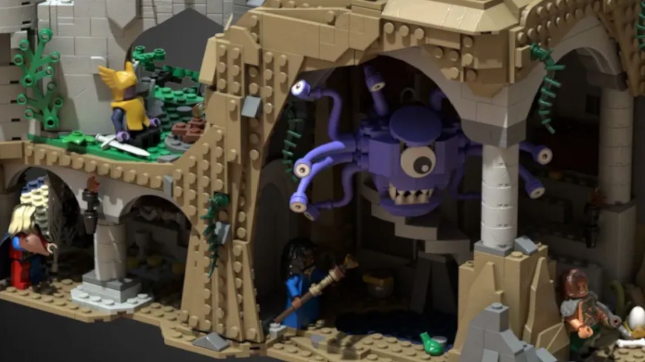LEGO Dungeons &amp; Dragons, with a beholder battling adventurers in a dungeon