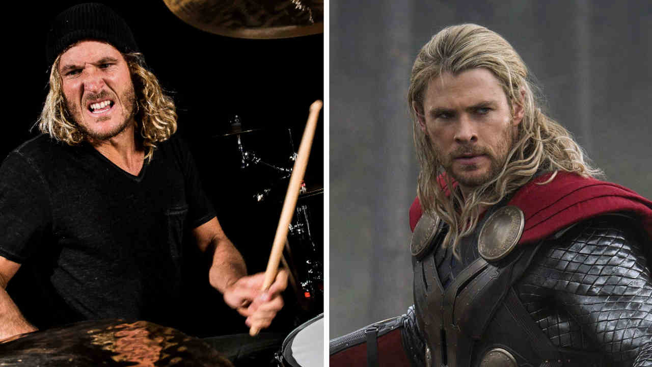 Parkway Drive’s Ben Gordon and actor Chris Hemsworth in costume as Thor