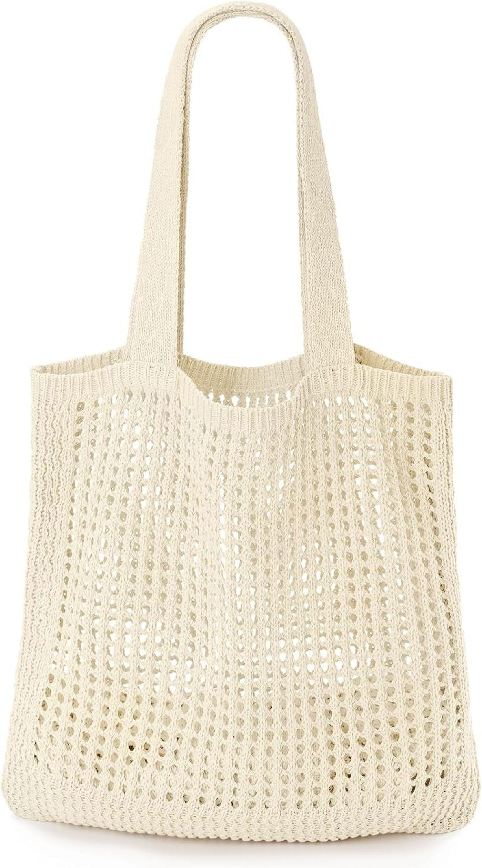 Gocvo Beach Mesh Knitted Bag, Large Aesthetic Shoulder Bag Handbags, Hollow Hobo Bag for Women (beige)
