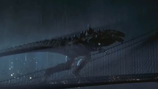 Godzilla running on the Brooklyn Bridge in Godzilla (1998).