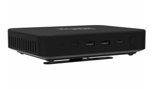 The mini PC on its stand