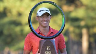 Collin Morikawa with the Zozo Championship trophy