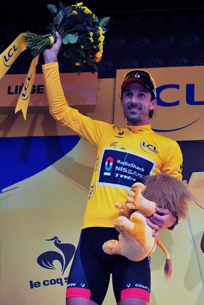 Fabian Cancellara (RadioShack-Nissan) in yellow at the Tour de France.