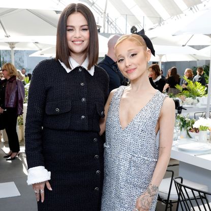 Selena Gomez and Ariana Grande at the Chanel luncheon wearing scaled down versions of the method dressing trend