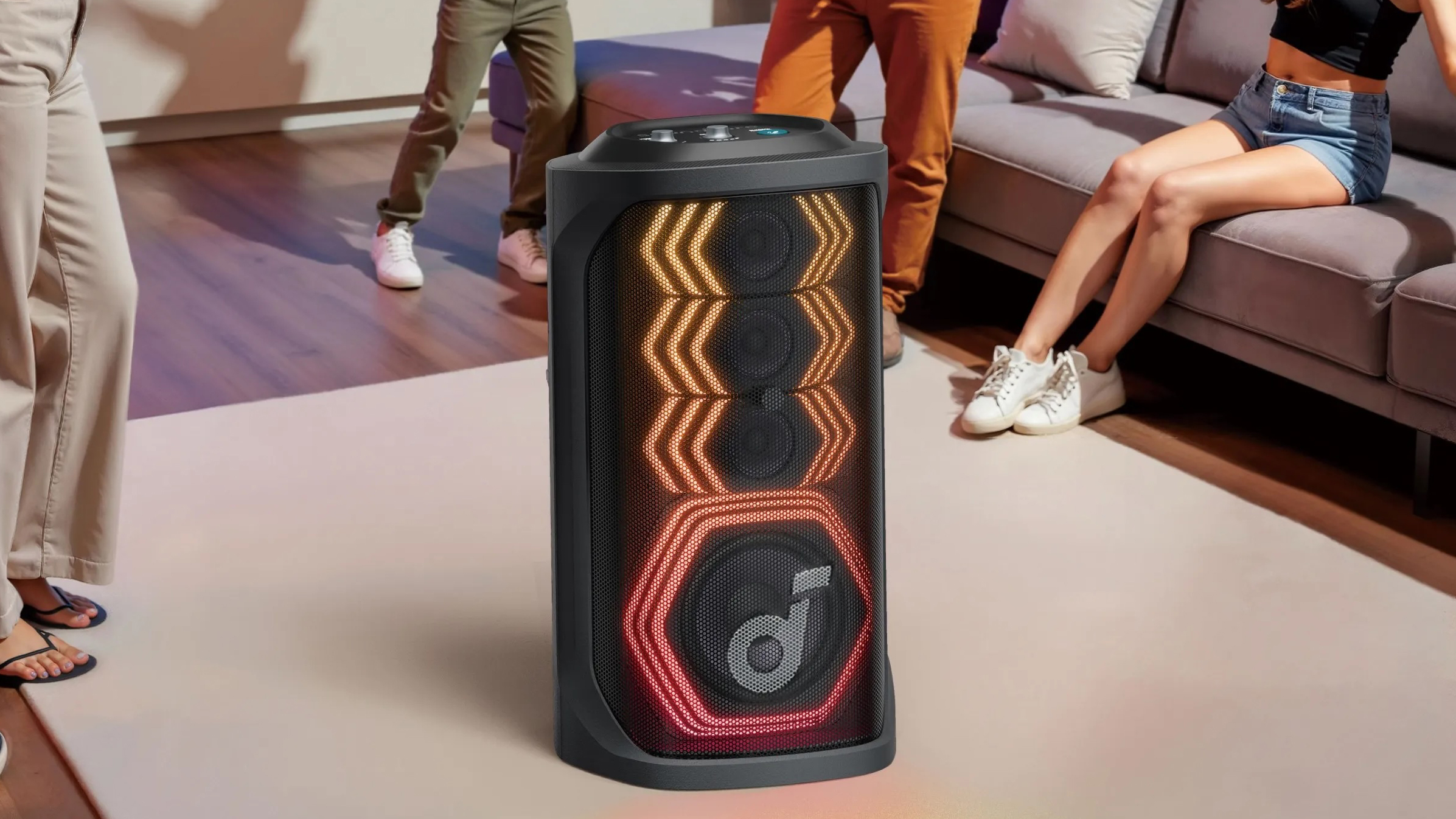 Anker Soundcore Rave 3S speaker in a living room