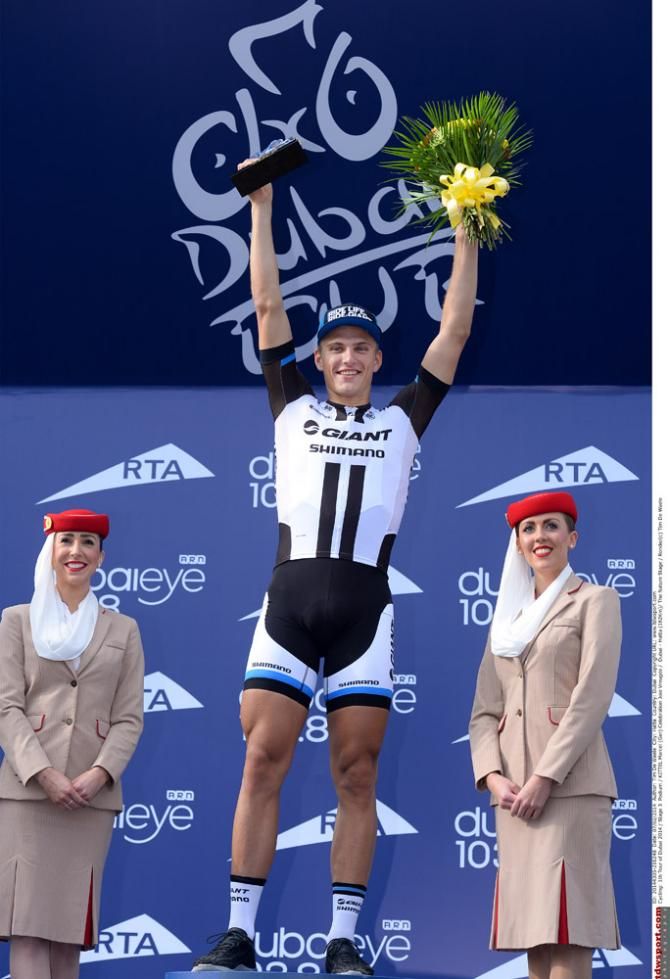 Marcel Kittel (Giant-Shimano) on the podium after winning stage 3 at the Dubai Tour