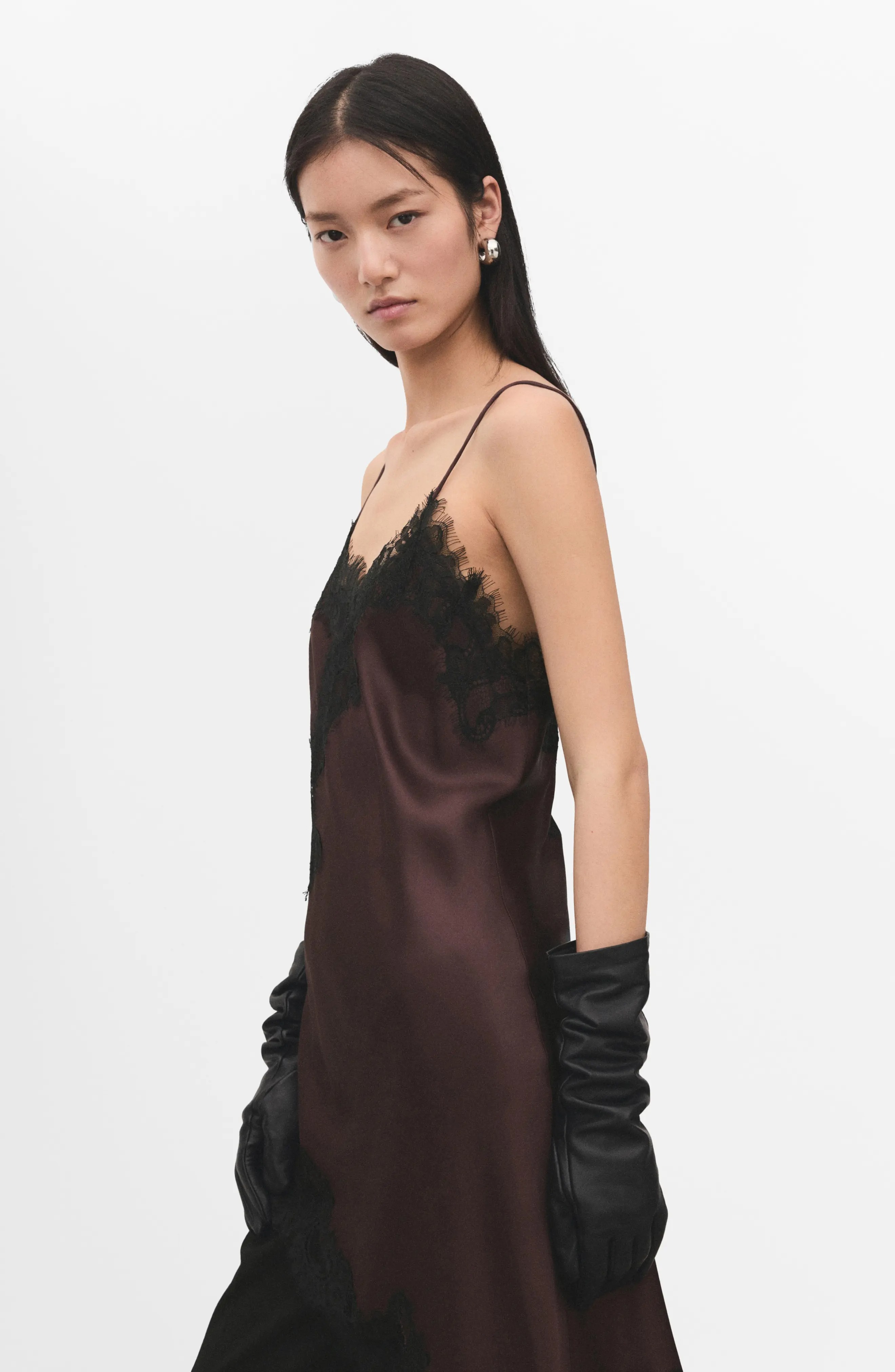 MANGO, Lace Asymmetric Camisole Dress