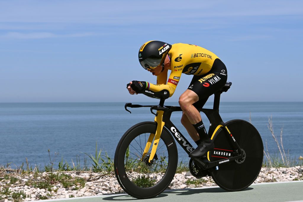 ORTONA ITALY MAY 06 Rohan Dennis of Australia and Team JumboVisma sprints during the 106th Giro dItalia 2023 Stage 1 a 196km individual time trial from Fossacesia Marina to Ortona UCIWT on May 06 2023 in Ortona Italy Photo by Tim de WaeleGetty Images