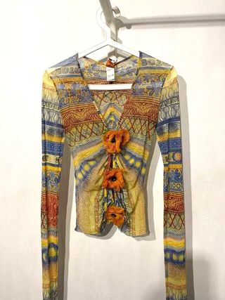 Jean Paul Gaultier currency print RARE blouse vintage 1990 top