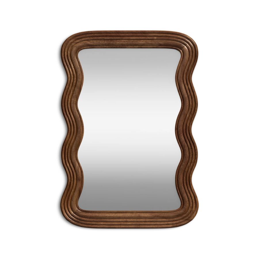 A brown wavy wall mirror