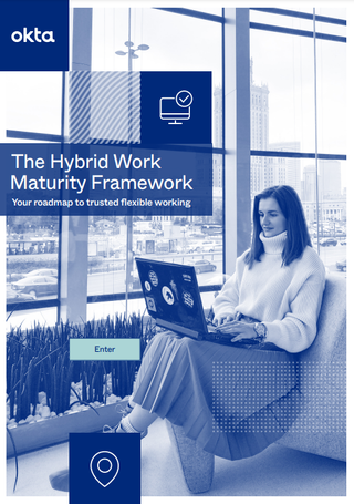 Whitepaper cover with title and image of businesswoman sat in a window using a laptop