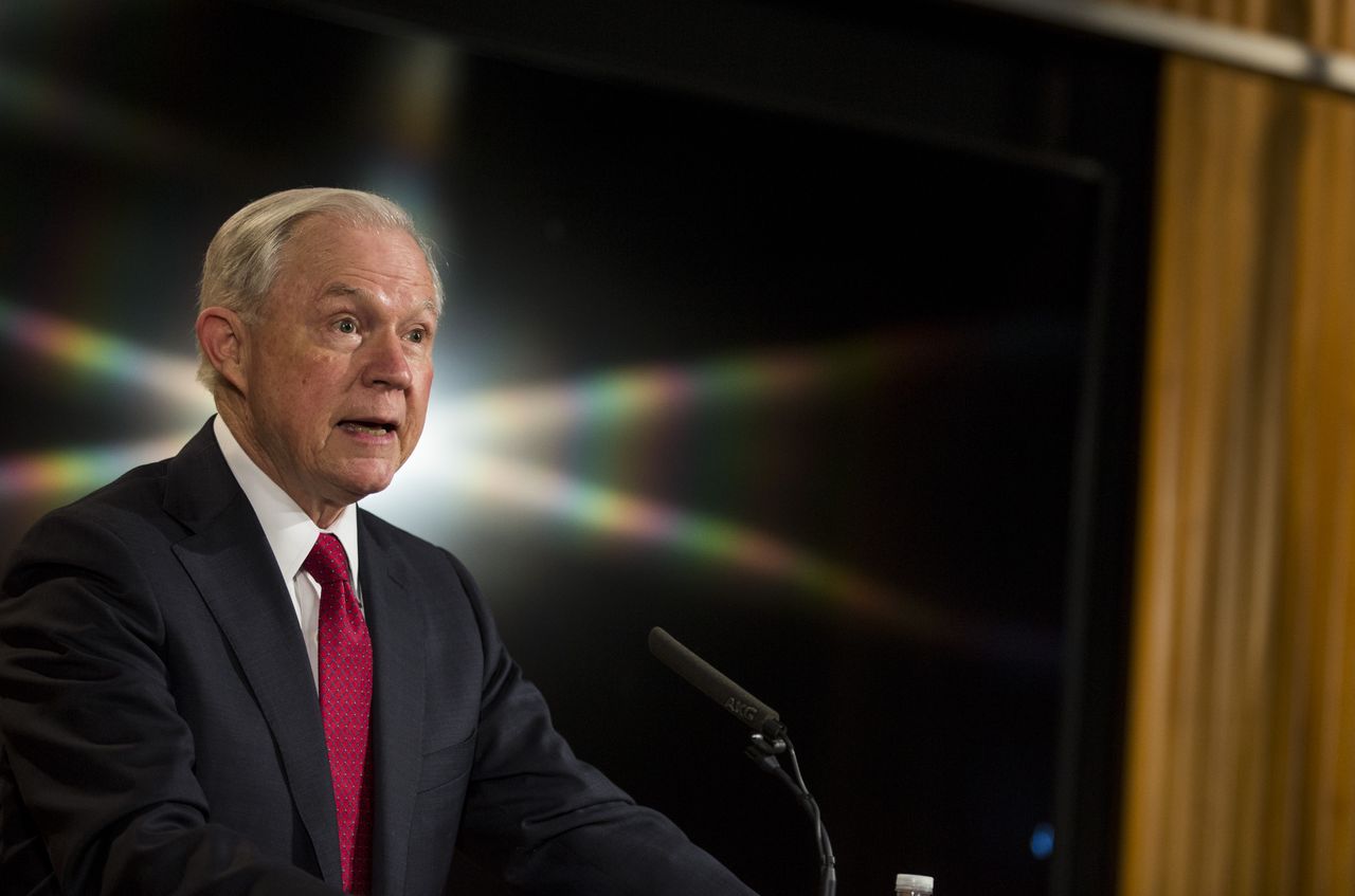 Jeff Sessions speaks at the Department of Justice