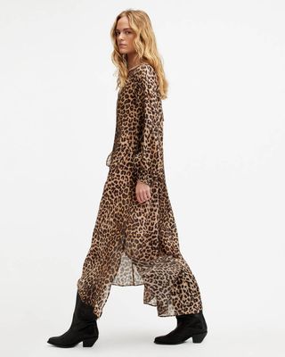 Vestido tipo pareo largo con estampado de leopardo Jane