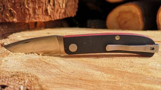 Manly Wasp camping knife on log