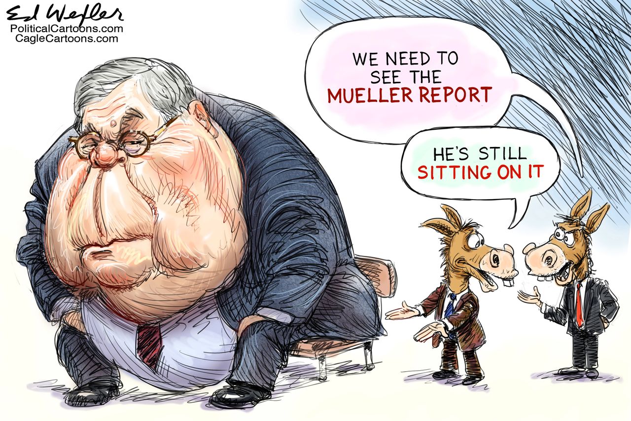 Political cartoon U.S. William Barr Trump mueller&amp;amp;nbsp;democrats report