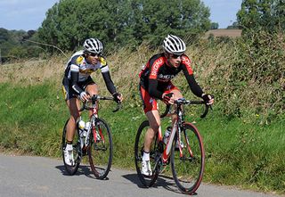 Tom Murray and Pieter Jacobs in a break, Tour of Britain 2010, stage 7