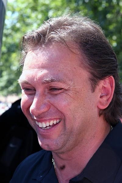 Discovery Channel team manager Johan Bruyneel a happy man after Yaroslav Popovych's win yesterday.