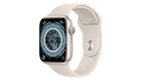 The best Apple Watch you can buy, the Apple Watch Series 7, silver aluminium case and white silicone strap