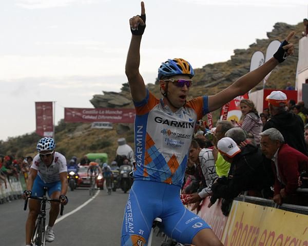 Ryder Hesjedal (Garmin-Slipstream) celebrates his Vuelta stage win.