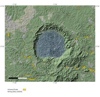Mapa krateru uderzeniowego w Ghanie