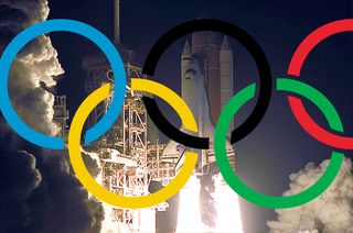 Shuttle Atlantis with Olympic Rings
