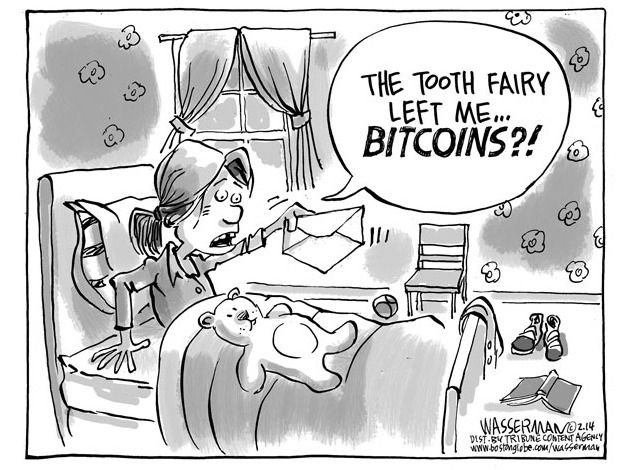 Editorial cartoon Bitcoins