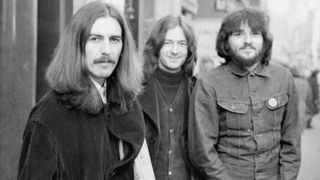 Harrison with Eric Clapton and Delaney Bramlett while on tour with Delaney & Bonnie, Birmingham, England, December 3, 1969