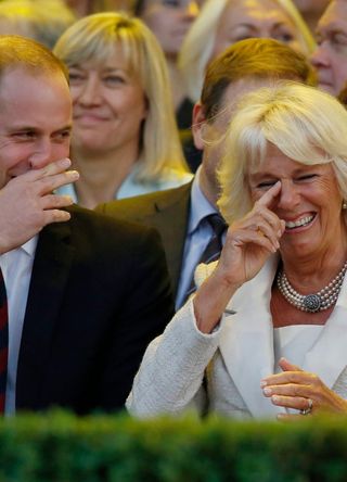 Prince William and Camilla crying with laughter