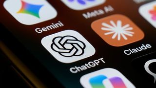 ChatGPT and Claude app icons are seen next to the Gemini and Meta AI app icons on a smartphone home screen