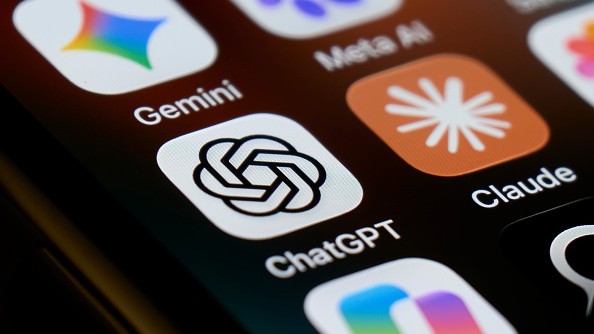 ChatGPT and Claude app icons are seen next to the Gemini and Meta AI app icons on a smartphone home screen