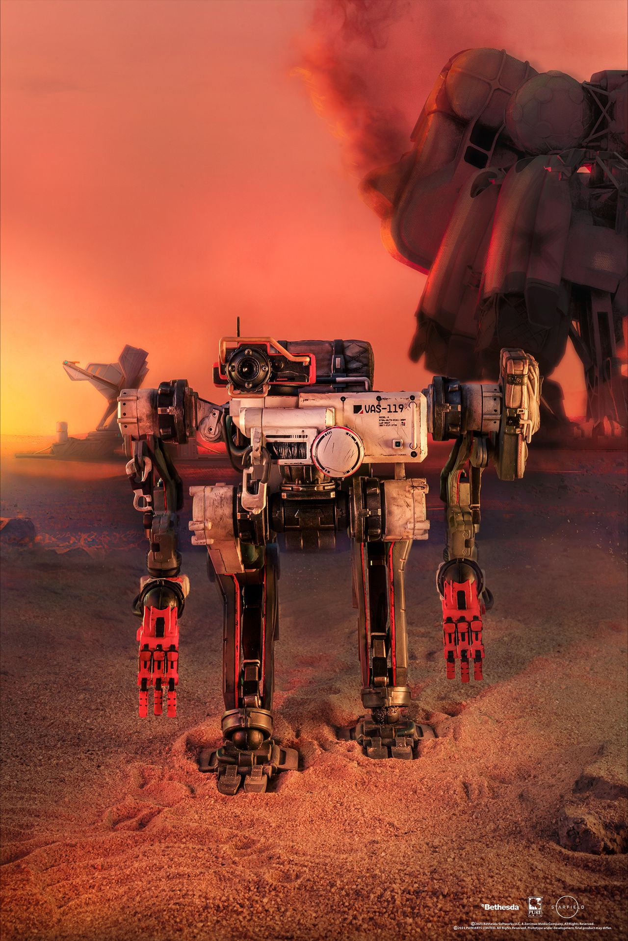 Vasco action figure posed on a sandy planet background