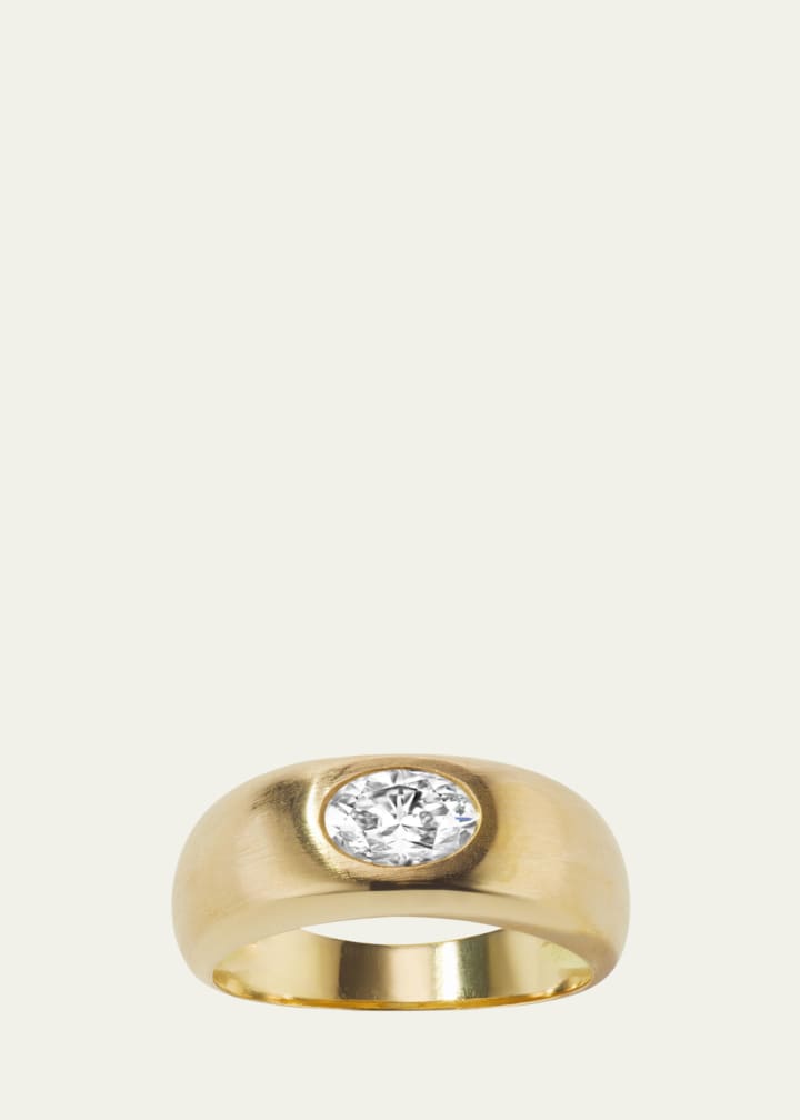 18k Yellow Gold Natural Oval Diamond Shani Ring, Size 5.75